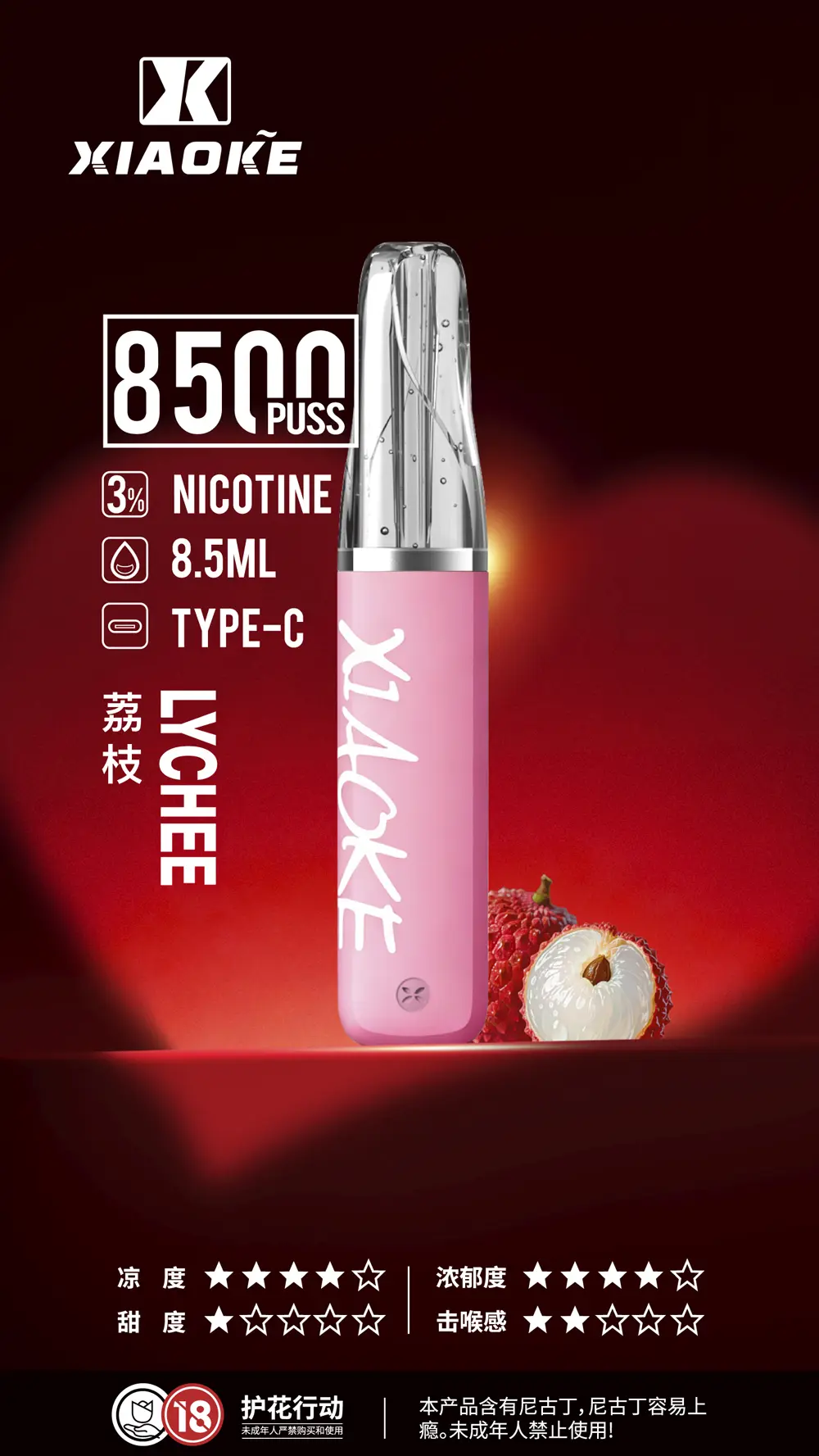 XIAOKE 梟客 8500口 拋棄式 8.5ml 澎湃油量 3%高濃度丁鹽滿足感 極速Type-C快充 巔峰續航拋棄式 全台現貨秒發 - 图片 14