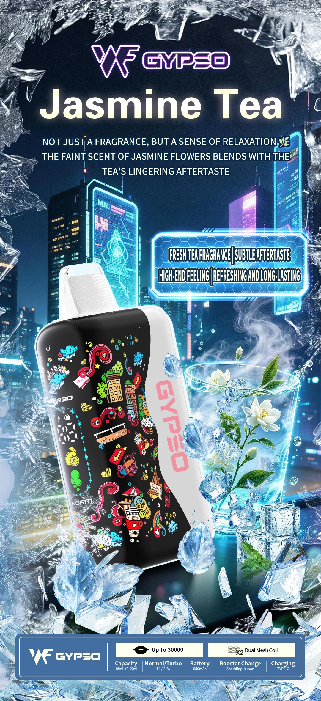 GYPSO 滿天星 30000口 拋棄式 18ml 澎湃油量 14W-21W雙模式雙功率 極速Type-C快充 850mAh巔峰續航拋棄式 全台現貨秒發 - 图片 8