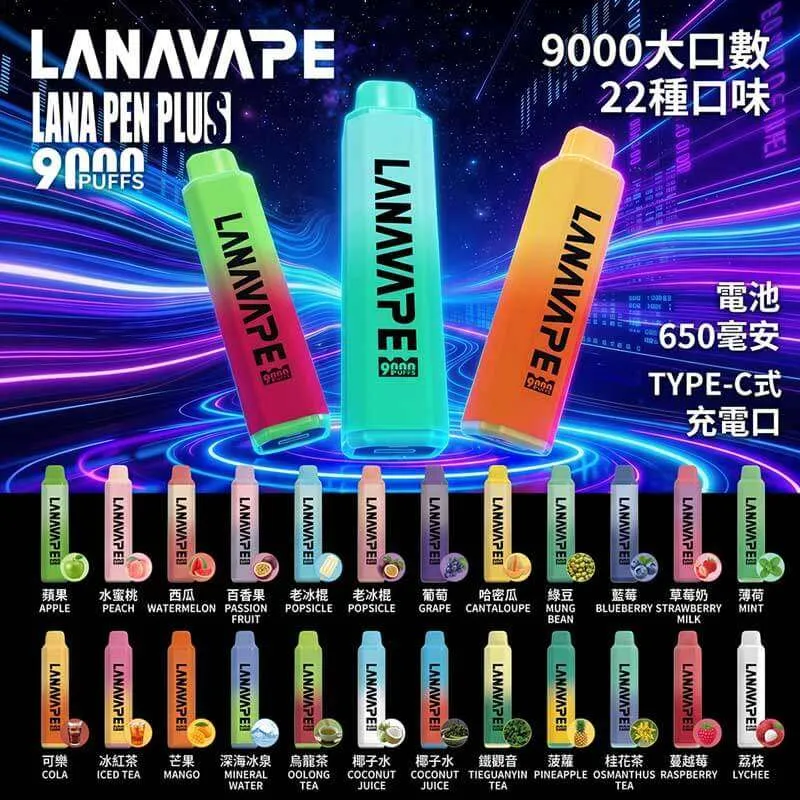 LANA PEN PLUS 9000口 拋棄式 15ml 澎湃油量 3%尼古丁鹽黃金配比 極速Type-C快充 650mAh巔峰續航拋棄式 全台現貨秒發 - 图片 2