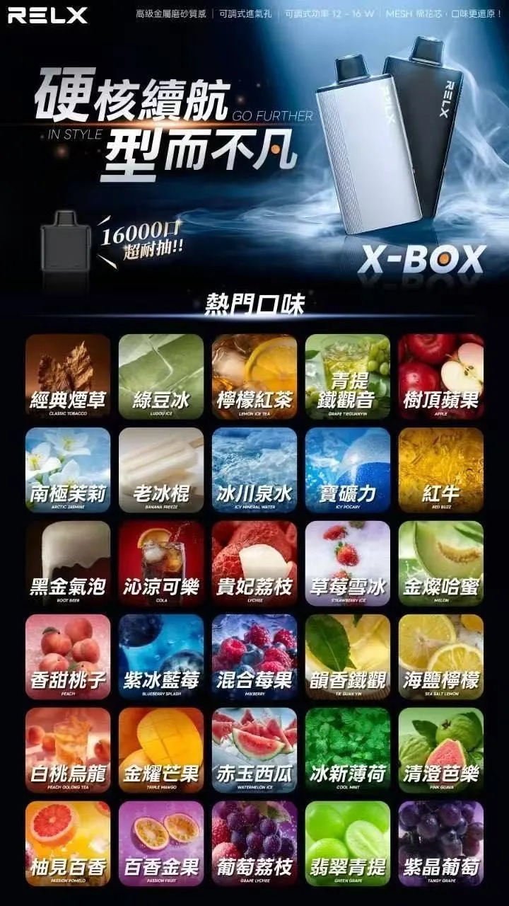 RELX 悅刻 X-BOX 16000口 專用換彈拋棄式套裝 12W-16W雙段功率調節 3%高濃度丁鹽滿足感 Mesh網芯全台現貨秒發 - 图片 3